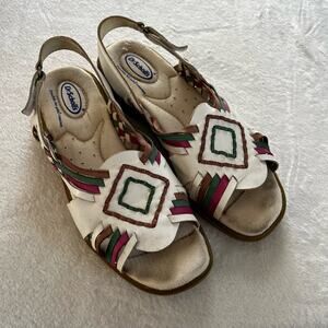 Dr. Scholl's Leather Aztec Sandals women’s sz 8 W white Braided